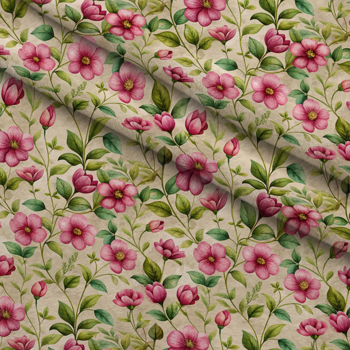 Art Nouveau Pink Purslanes Pattern 1 Minky Fabric