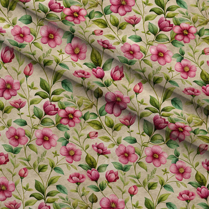 Art Nouveau Pink Purslanes Pattern 1 Minky Fabric