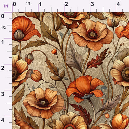 Art Nouveau Poppies Pattern 1 Minky Fabric