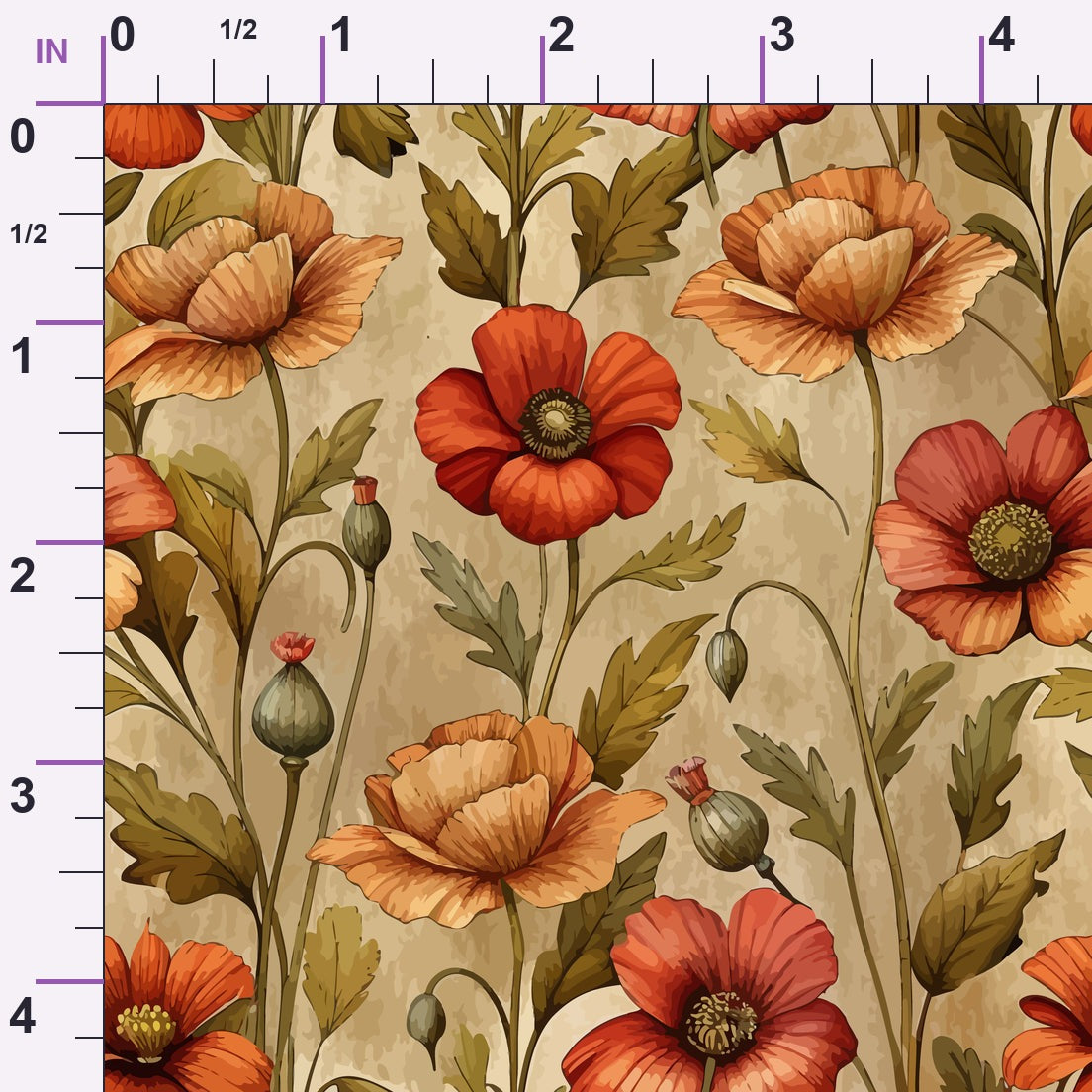 Art Nouveau Poppies Pattern 2 Minky Fabric