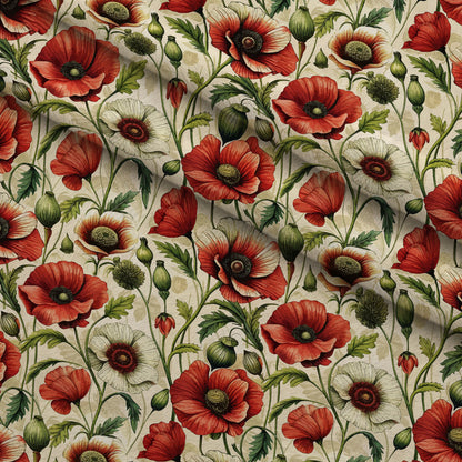 Art Nouveau Poppies Pattern 3 Minky Fabric
