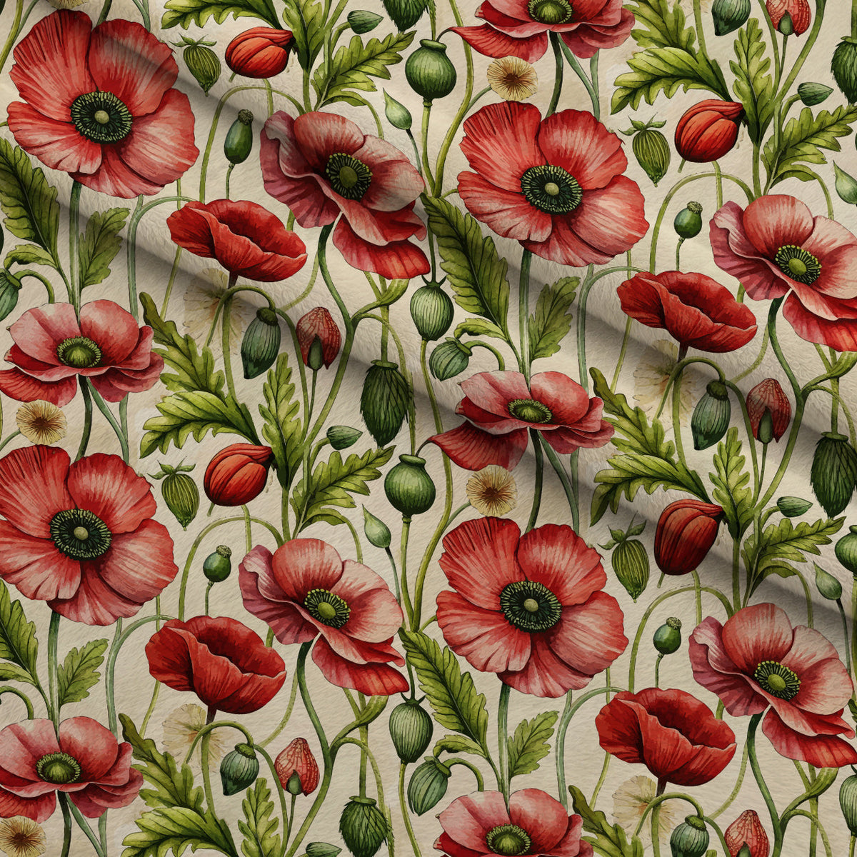 Art Nouveau Poppies Pattern 4 Minky Fabric