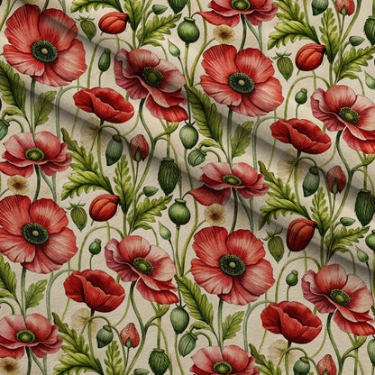 Art Nouveau Poppies Pattern 4 Minky Fabric