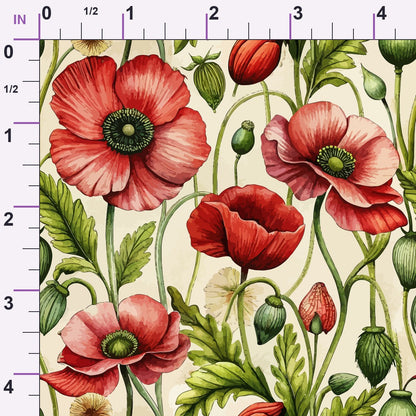 Art Nouveau Poppies Pattern 4 Minky Fabric
