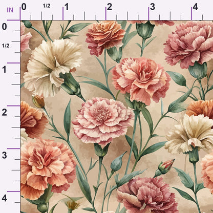 Art Nouveau Ruffled Carnations Pattern 1 Minky Fabric