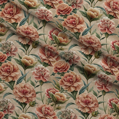 Art Nouveau Ruffled Carnations Pattern 2 Minky Fabric