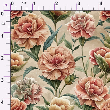 Art Nouveau Ruffled Carnations Pattern 2 Minky Fabric