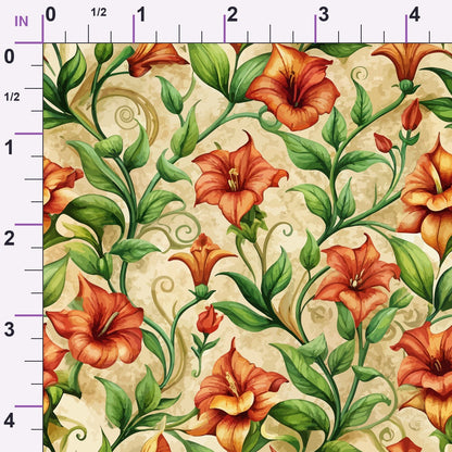 Art Nouveau Scarlet Pimpernels Pattern 2 Minky Fabric