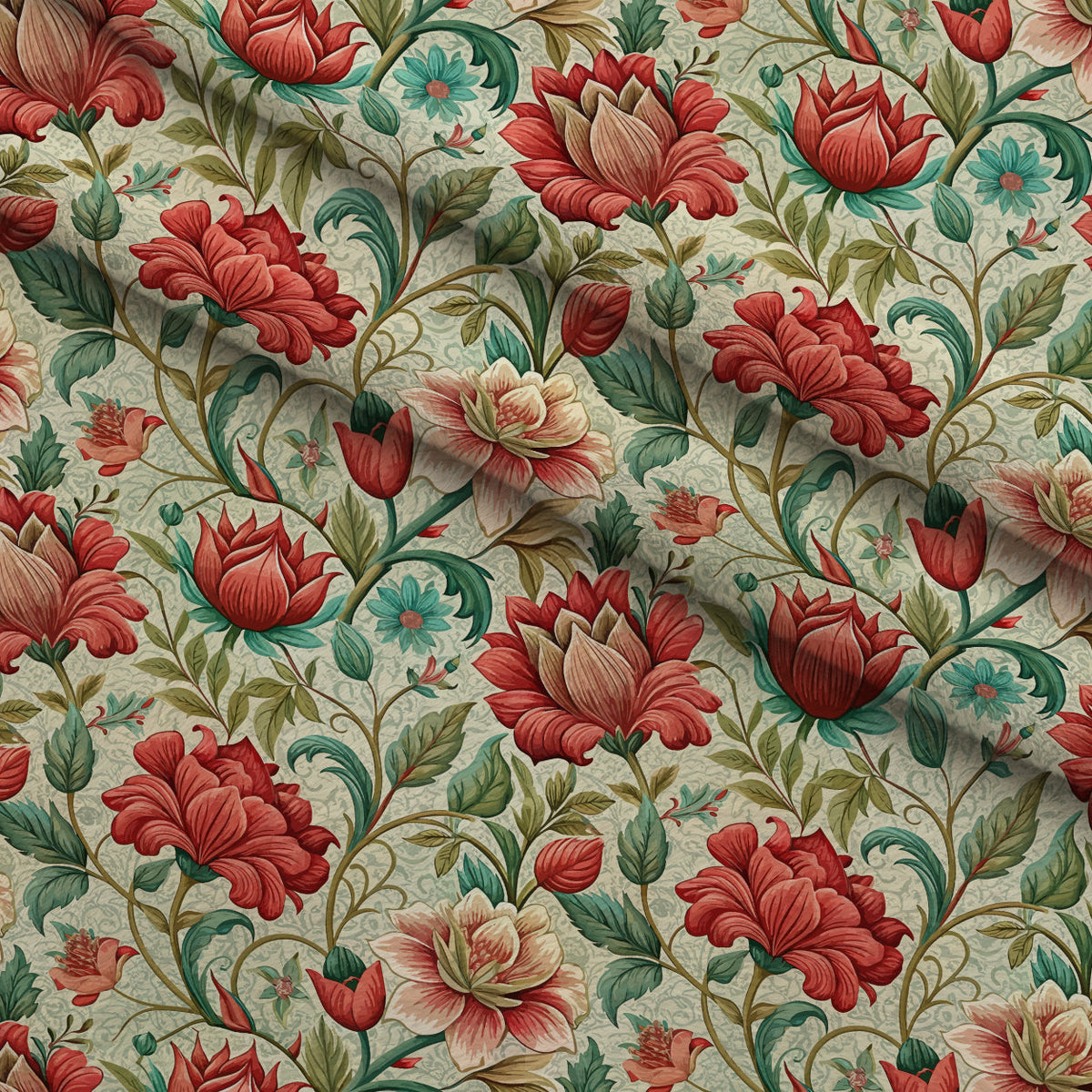 Art Nouveau Scarlet Sages Pattern 1 Minky Fabric