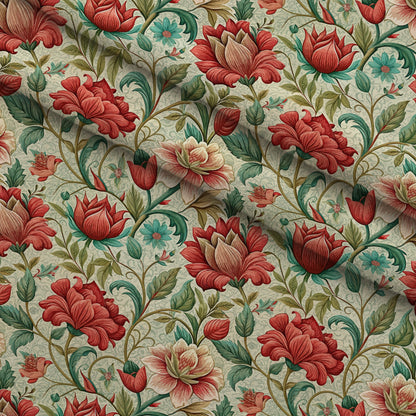 Art Nouveau Scarlet Sages Pattern 1 Minky Fabric