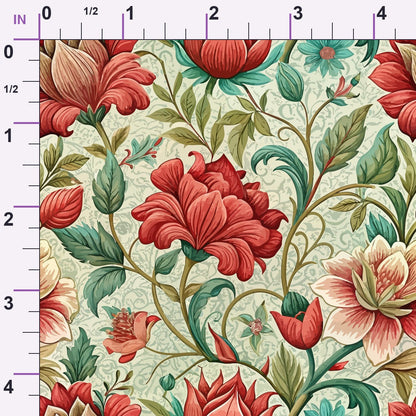 Art Nouveau Scarlet Sages Pattern 1 Minky Fabric
