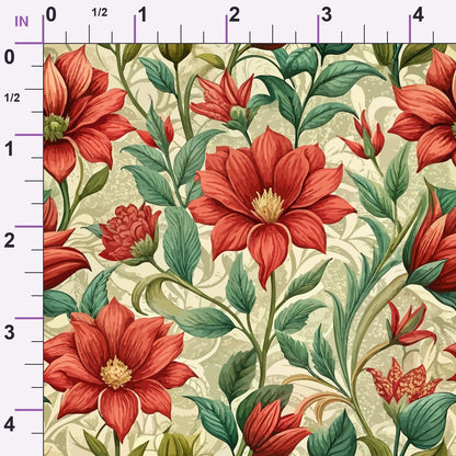 Art Nouveau Scarlet Sages Pattern 2 Minky Fabric