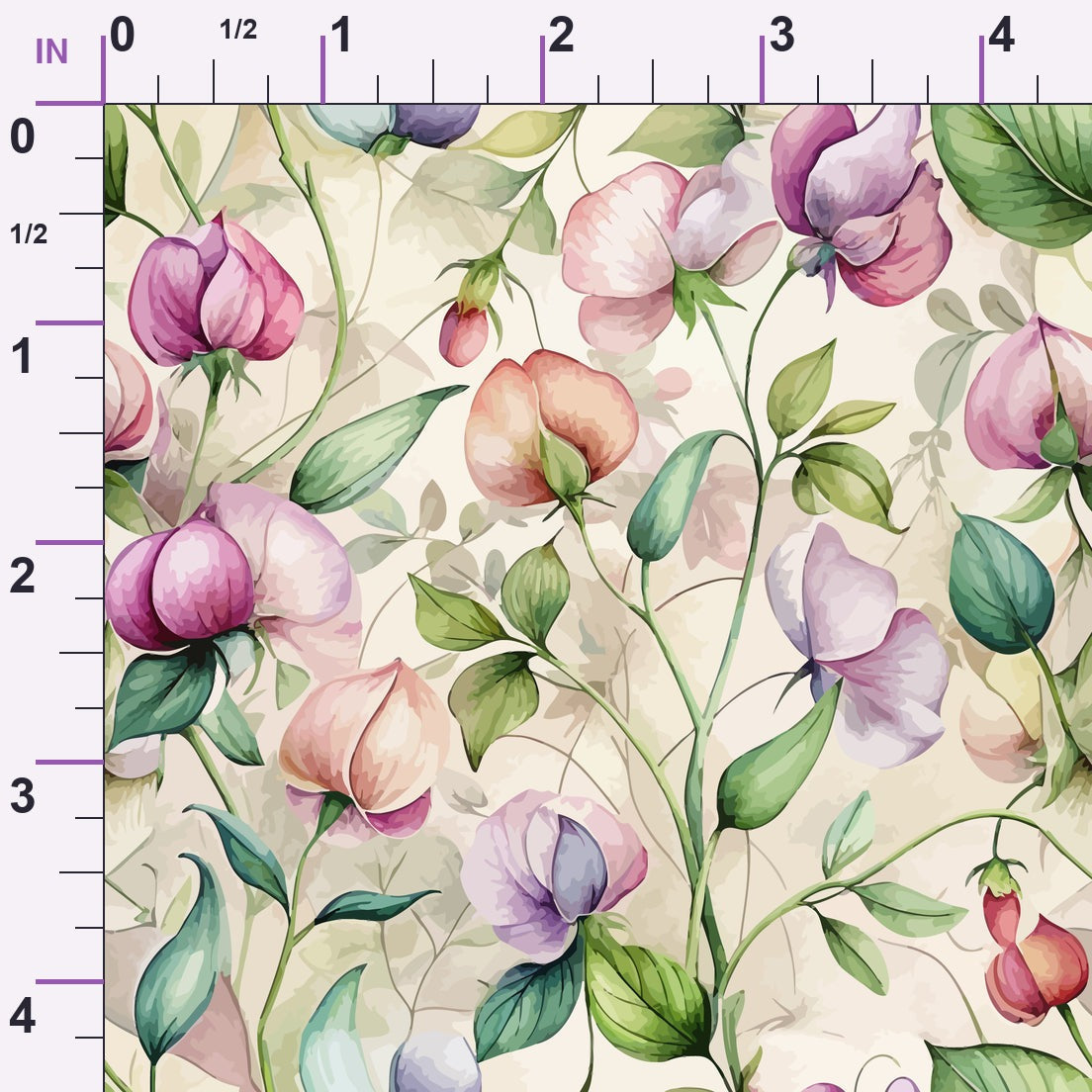 Art Nouveau Sweet Peas Pattern 1 Minky Fabric