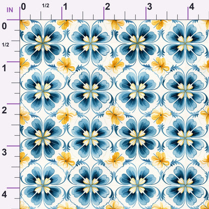 Azulejo Blooms Pattern 3 Minky Fabric