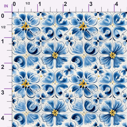 Azulejo Blooms Pattern 6 Minky Fabric