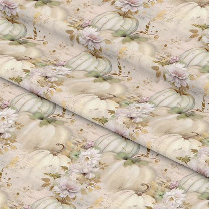 White Fall Pumpkins Pattern 12 Quilting Cotton Fabric