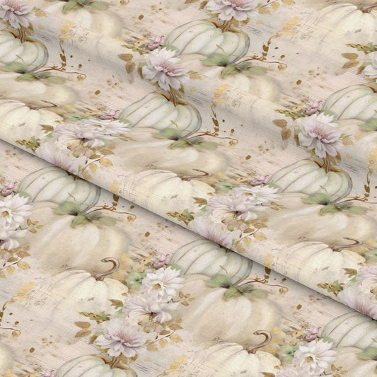 White Fall Pumpkins Pattern 12 Quilting Cotton Fabric