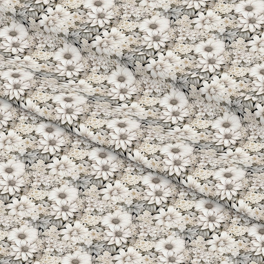 White Flowers Pattern 2 Quilting Cotton Fabric