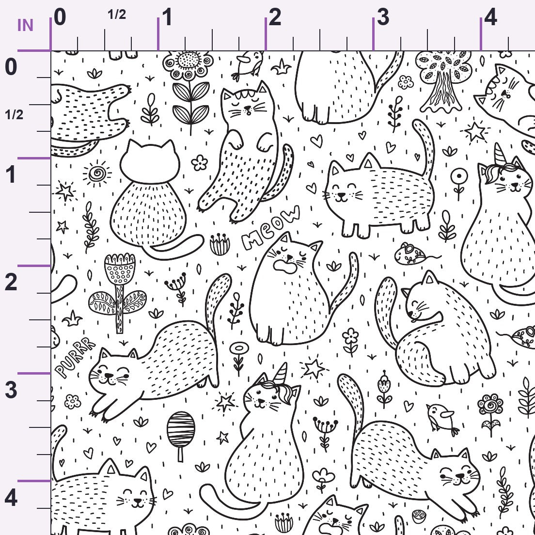 Black and White Cat Doodles Minky Fabric