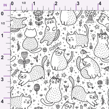 Black and White Cat Doodles Minky Fabric
