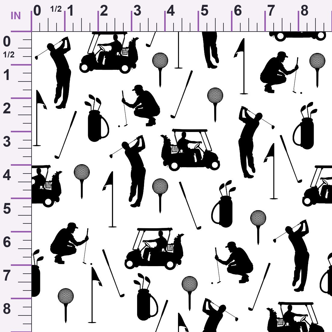 Black and White Silhouette Golfing Minky Fabric