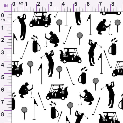 Black and White Silhouette Golfing Minky Fabric