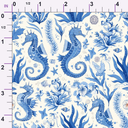 Blue Seahorses Minky Fabric