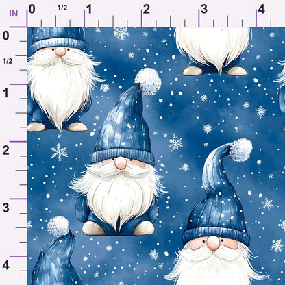 Blue Winter Gnomes Minky Fabric