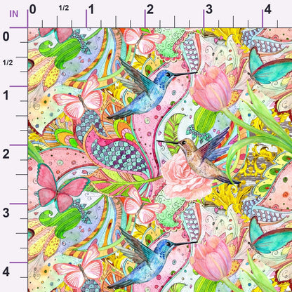 Bohemian Hummingbirds Pattern Minky Fabric