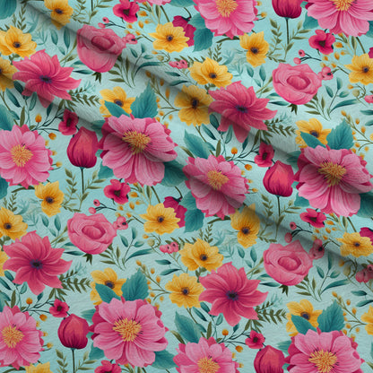Bright Summer Blooming Flowers 11 Minky Fabric