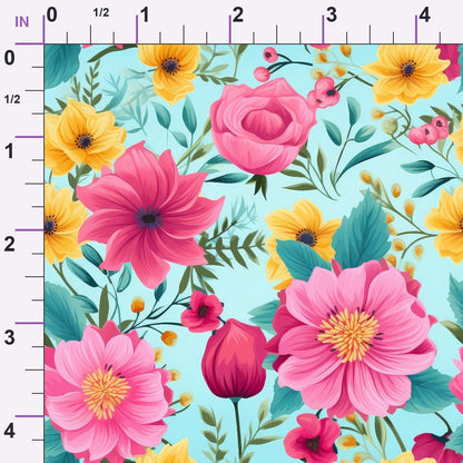 Bright Summer Blooming Flowers 11 Minky Fabric