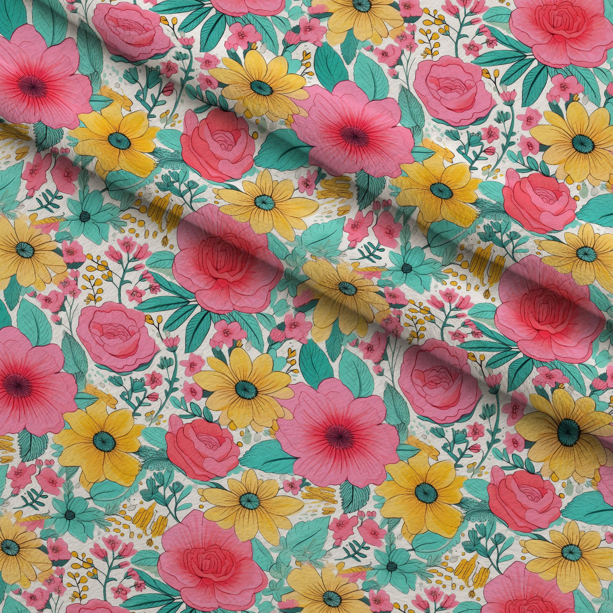 Bright Summer Blooming Flowers 12 Minky Fabric