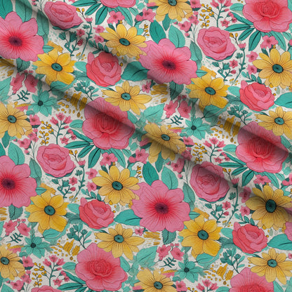 Bright Summer Blooming Flowers 12 Minky Fabric