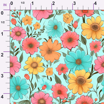 Bright Summer Blooming Flowers 2 Minky Fabric