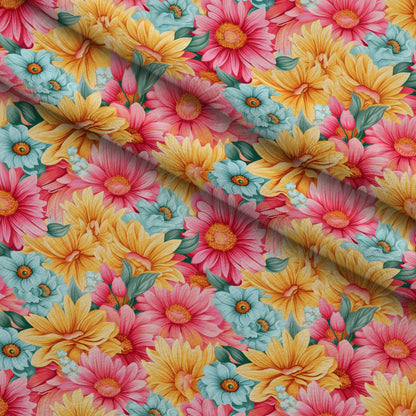 Bright Summer Blooming Flowers 4 Minky Fabric