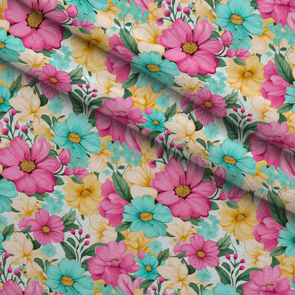 Bright Summer Blooming Flowers 5 Minky Fabric