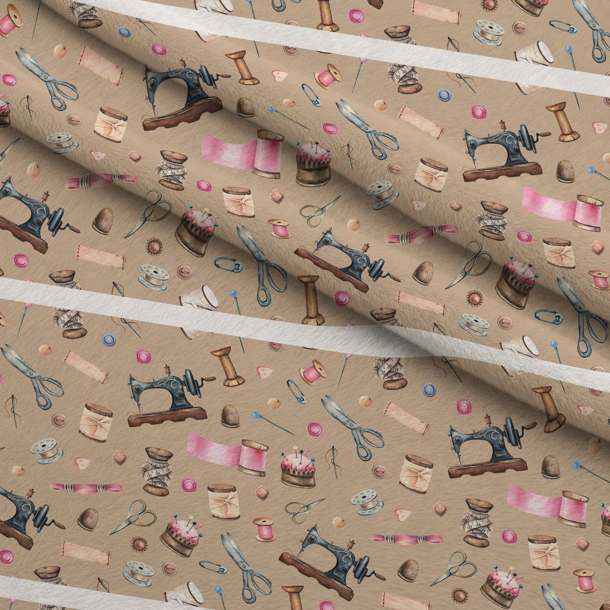 Brown Old Sewing Elements Minky Fabric