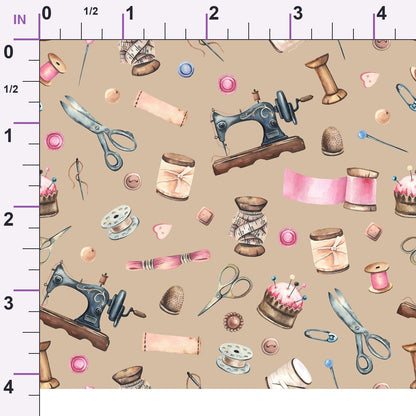 Brown Old Sewing Elements Minky Fabric