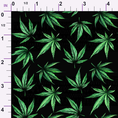 Cannabis Leaves on Black Minky Fabric