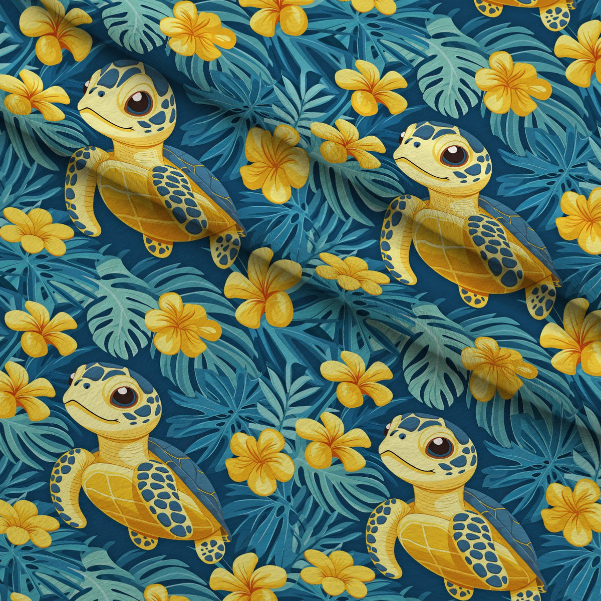 Cartoon Baby Sea Turtles Minky Fabric