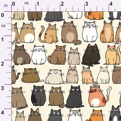 Cartoon Fat Cats Minky Fabric