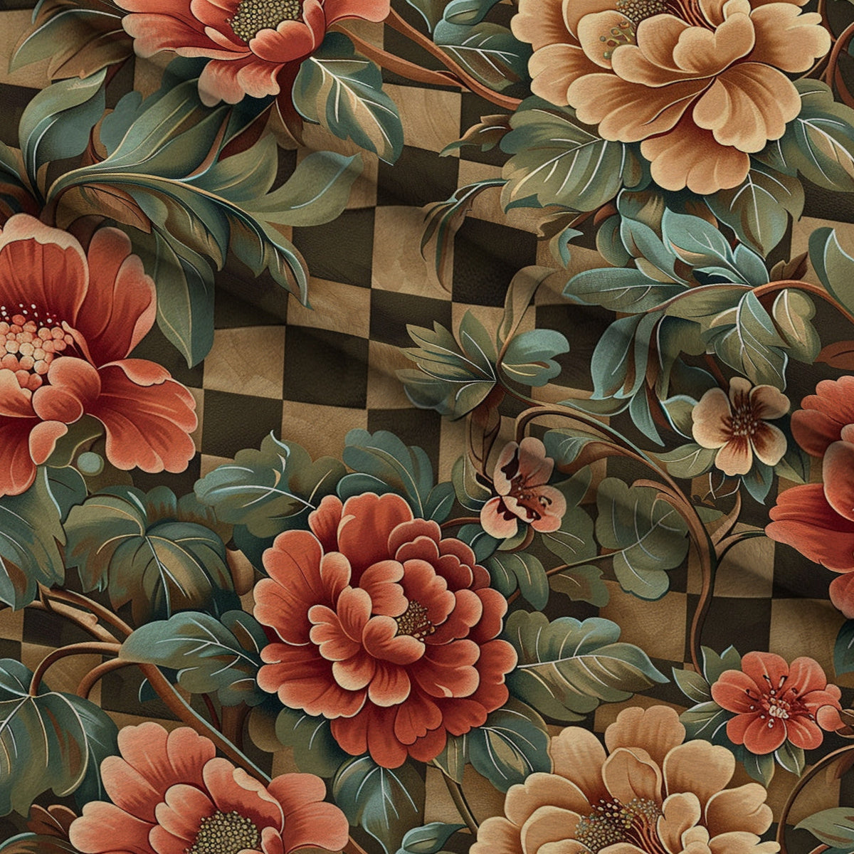 Checkered Blooms Pattern 3 Minky Fabric