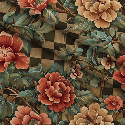 Checkered Blooms Pattern 3 Minky Fabric