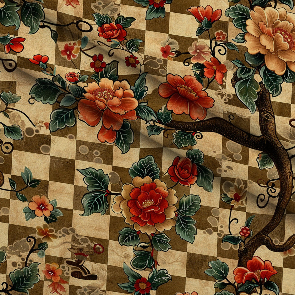 Checkered Blooms Pattern 5 Minky Fabric
