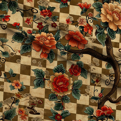 Checkered Blooms Pattern 5 Minky Fabric