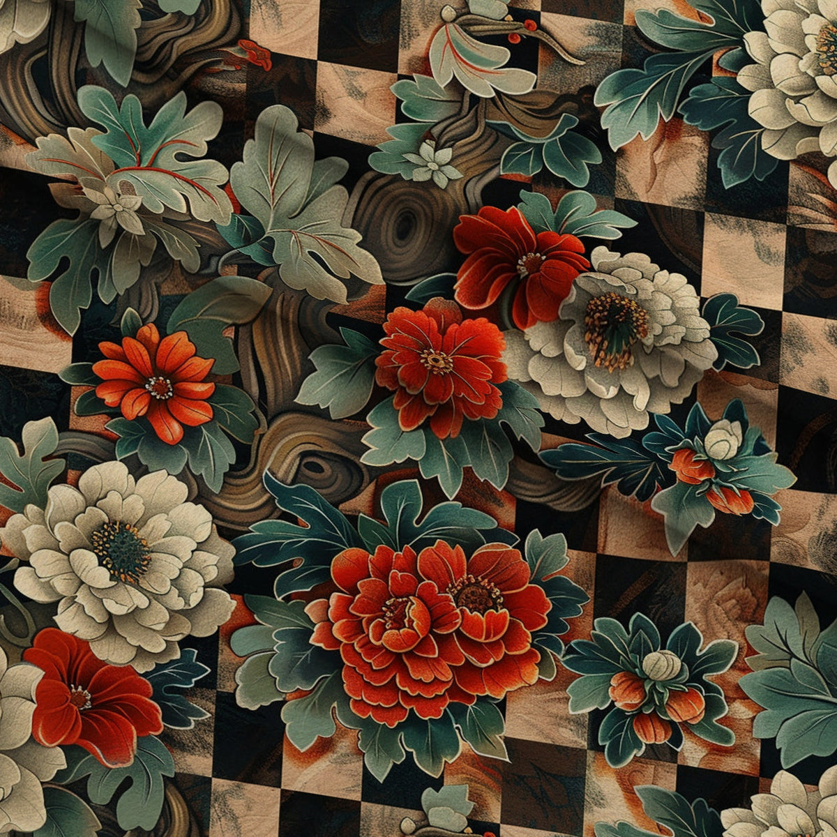 Checkered Blooms Pattern 8 Minky Fabric