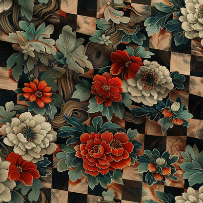 Checkered Blooms Pattern 8 Minky Fabric