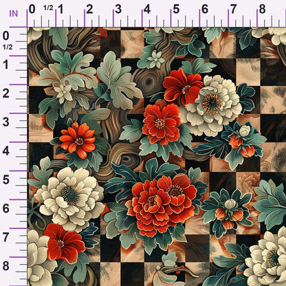 Checkered Blooms Pattern 8 Minky Fabric
