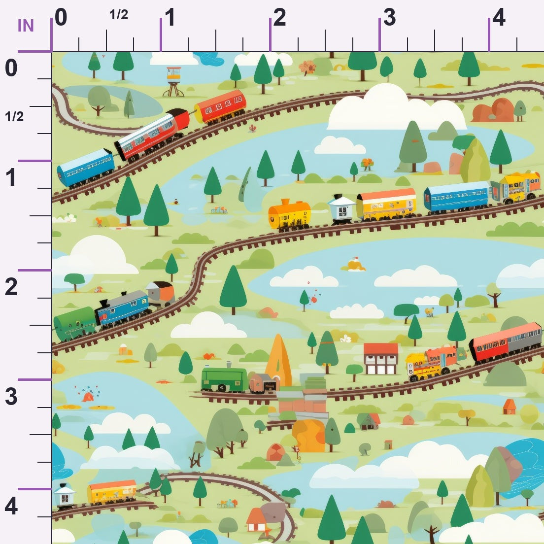 Choo Choo Village Pattern 2 Minky Fabric
