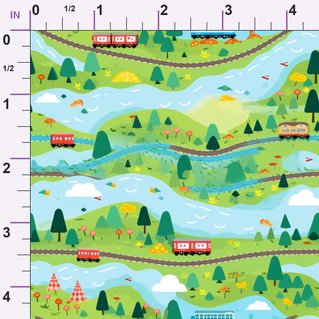 Choo Choo Village Pattern 3 Minky Fabric
